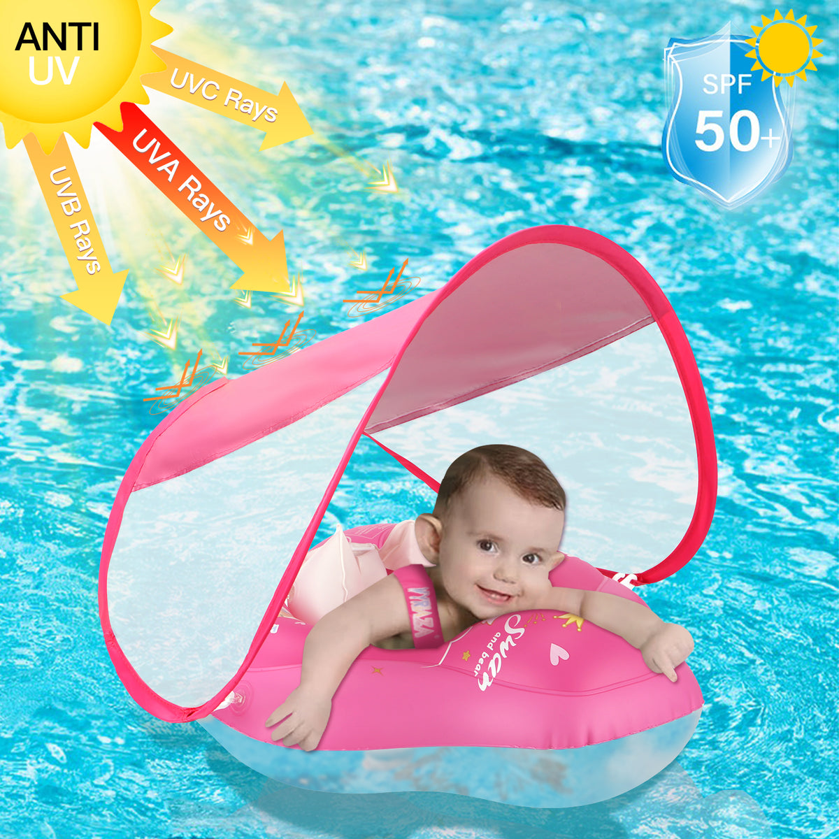 WYRIAZA Baby Pool Float With Canopy, Baby Swimming Float for 3-36 Months