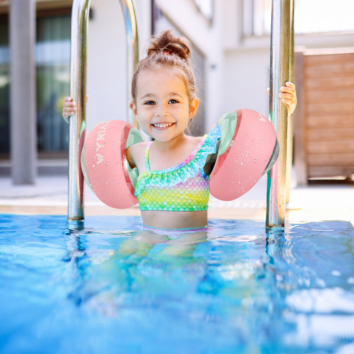 WYRIAZA Kinder Schwimmflügel (1-6 Jahre) - 3 unabhängige Airbags aufblasbare Poolschwimmer für Kleinkinder 5-20 kg, rutschfeste weiche Schwimmringe (Pink)