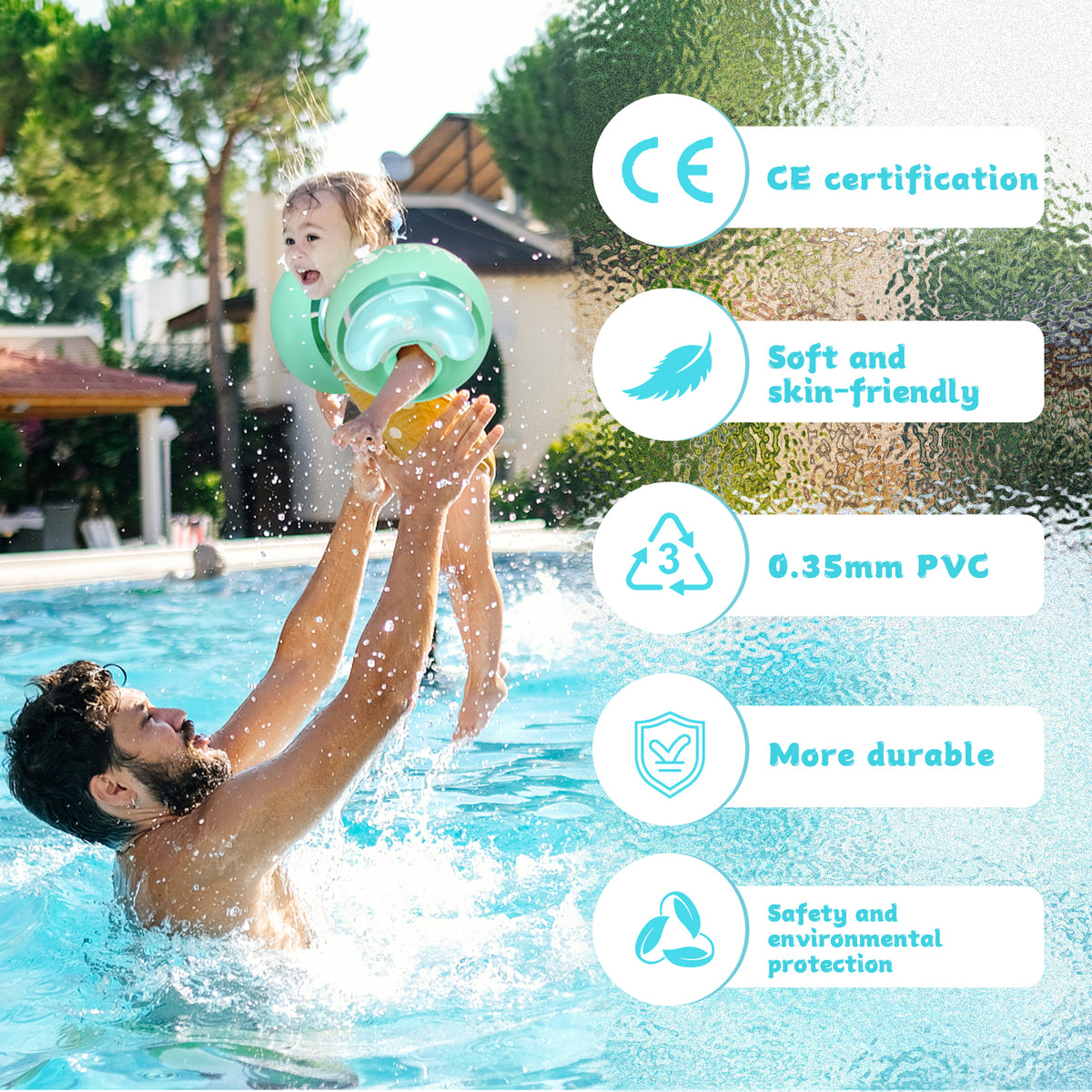 WYRIAZA Kinder Schwimmflügel (1-6 Jahre) – 3 unabhängige Airbags aufblasbare Poolschwimmhilfe für Kleinkinder 5-20 kg, rutschfeste weiche Schwimmringe (Grün)