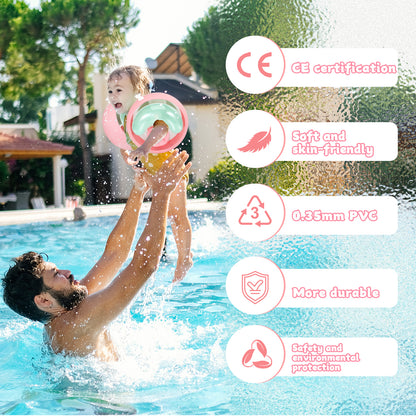 WYRIAZA Kinder Schwimmflügel (1-6 Jahre) - 3 unabhängige Airbags aufblasbare Poolschwimmer für Kleinkinder 5-20 kg, rutschfeste weiche Schwimmringe (Pink)