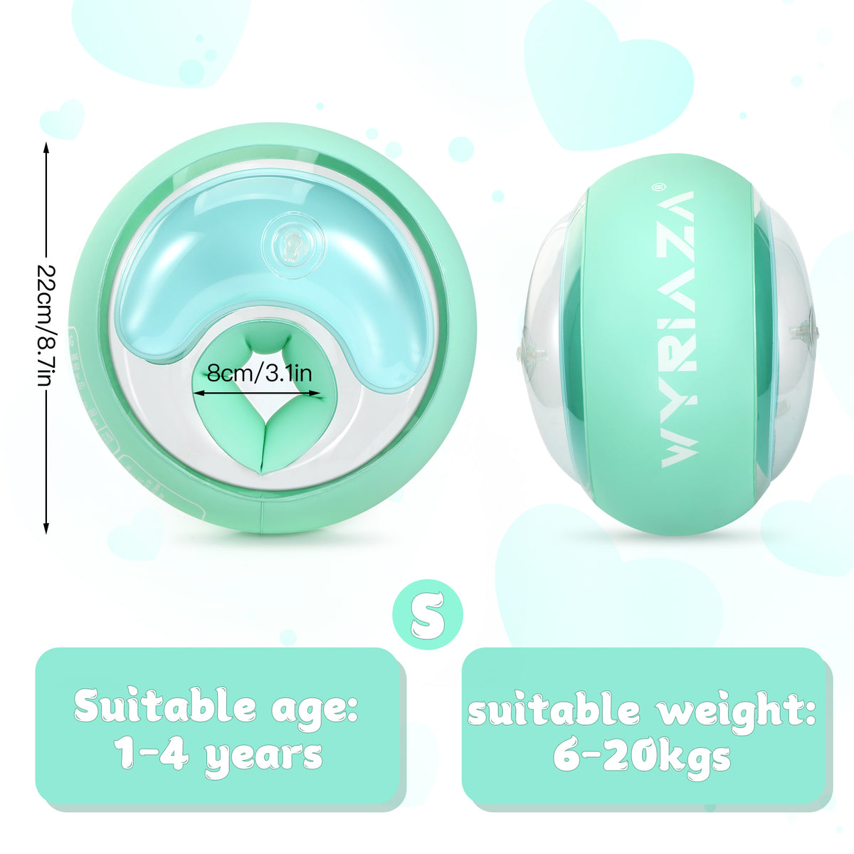 WYRIAZA Kinder Schwimmflügel (1-6 Jahre) – 3 unabhängige Airbags aufblasbare Poolschwimmhilfe für Kleinkinder 5-20 kg, rutschfeste weiche Schwimmringe (Grün)