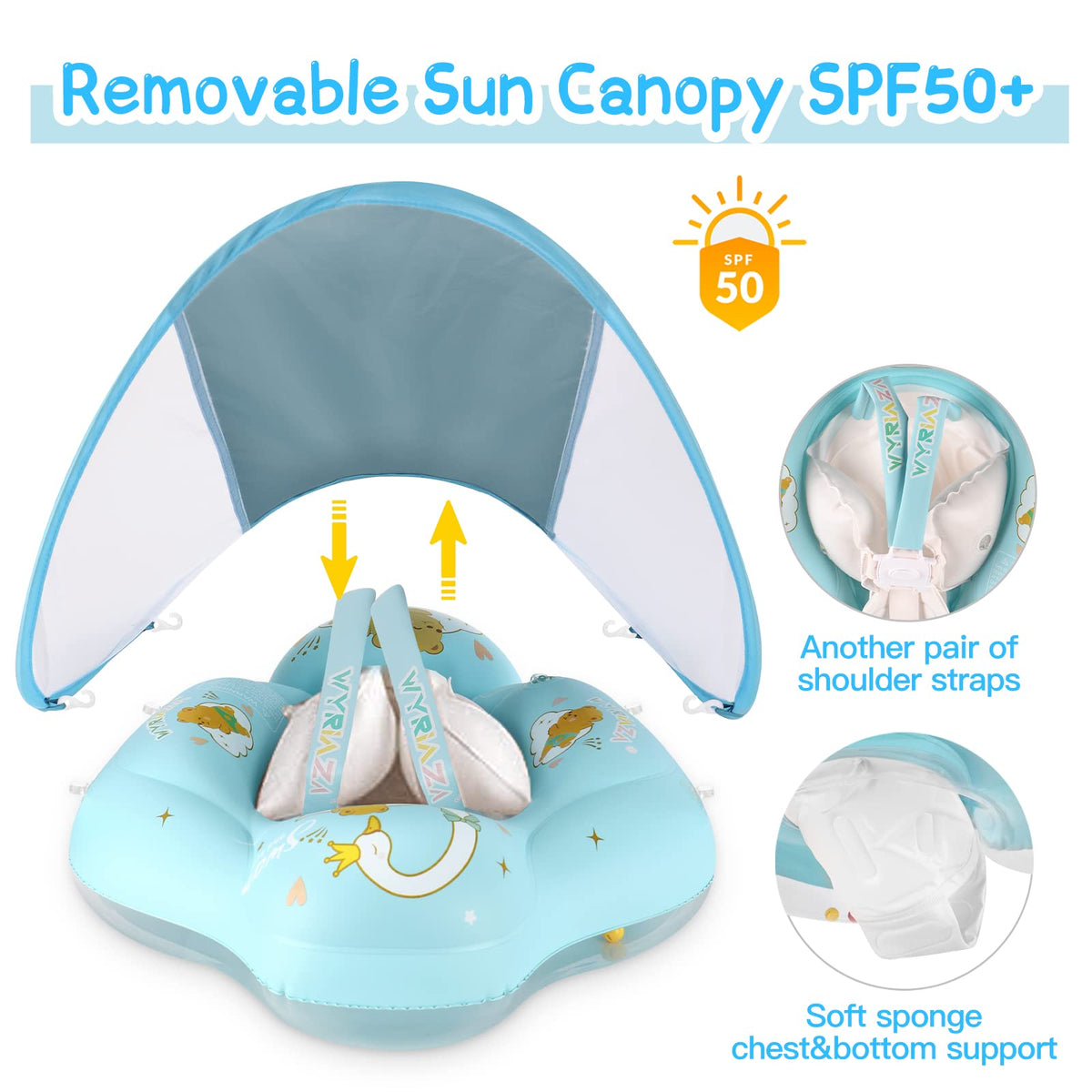 WYRIAZA Bouée Bébé de Luxe - Bleu Océan (avec Canopy Anti-UV UPF 50+)